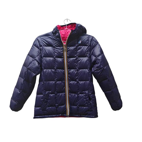 K-Way Reversible Hooded Puffer Rain Jacket Kids L 10/12 Pink/Purple - Picture 2 of 5